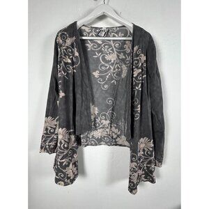 Take Two Women Gray Floral Open Front Cardigan Sweater Medium Lightweight Casual